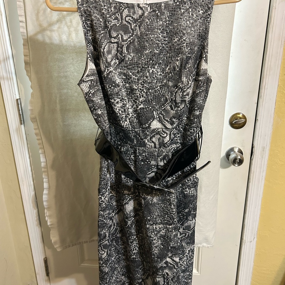 Sleeveless black, grey, white dress
